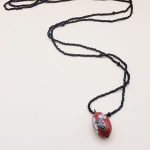 Long Red Cloissone Beaded Necklace